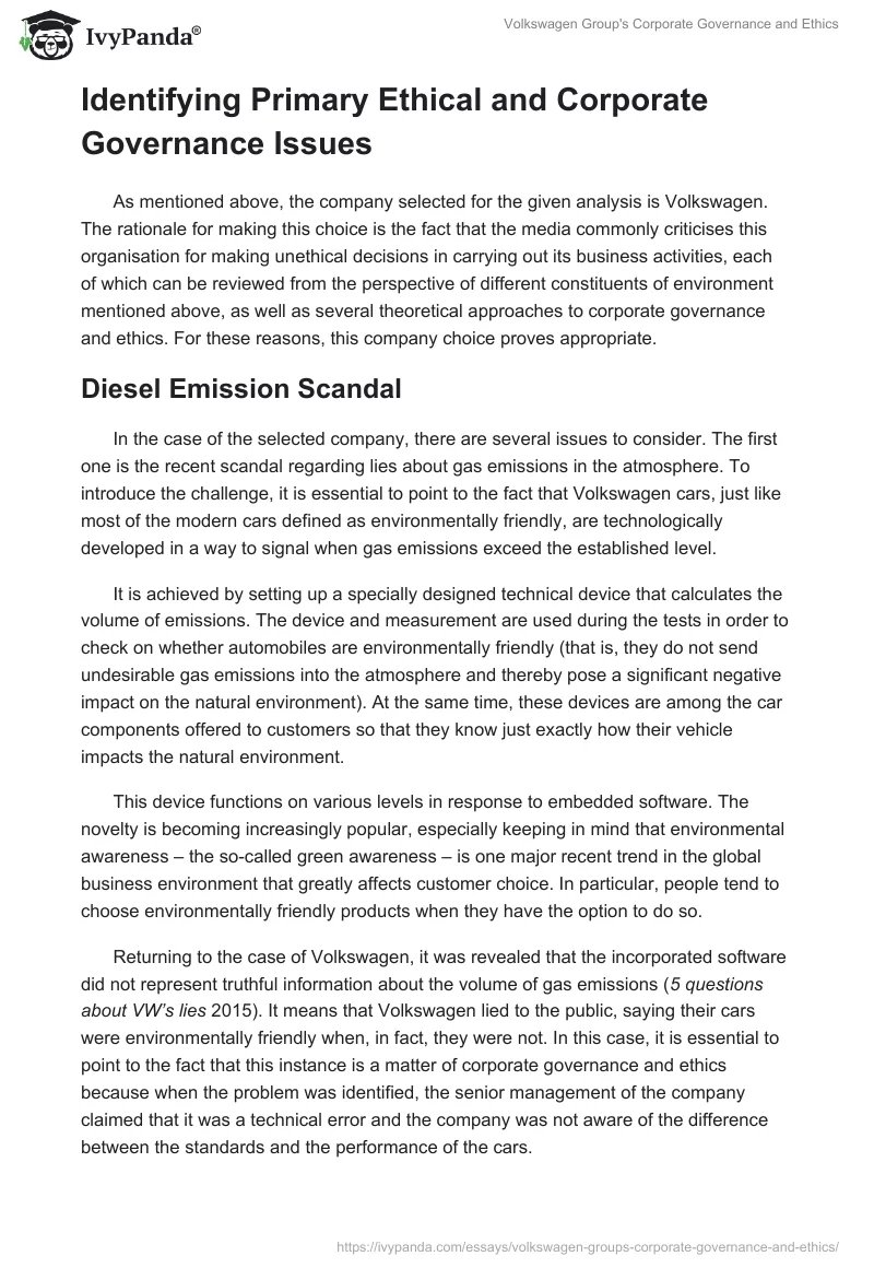 Volkswagen Group's Corporate Governance and Ethics. Page 3