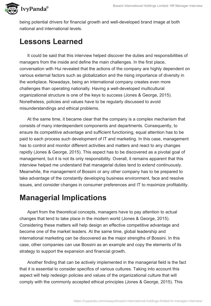 Bossini International Holdings Limited: HR Manager Interview. Page 3
