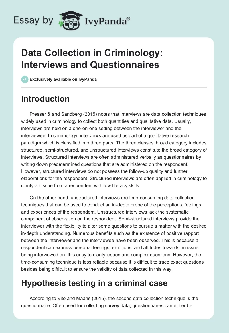 Data Collection in Criminology: Interviews and Questionnaires. Page 1