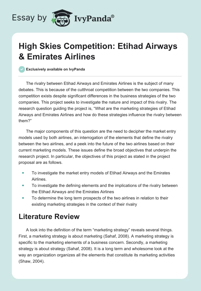 High Skies Competition: Etihad Airways & Emirates Airlines. Page 1