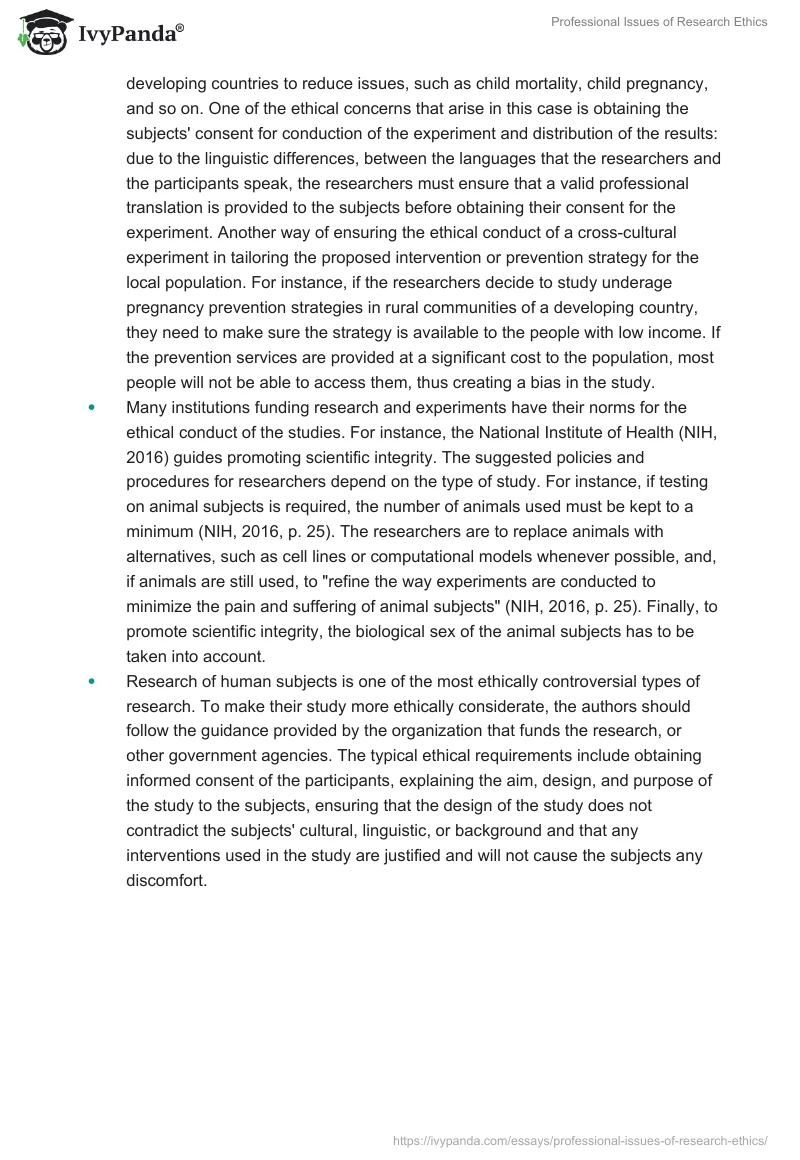 Professional Issues of Research Ethics. Page 2