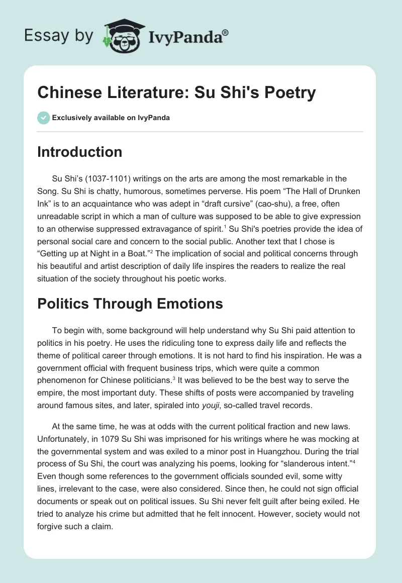 Chinese Literature: Su Shi's Poetry. Page 1