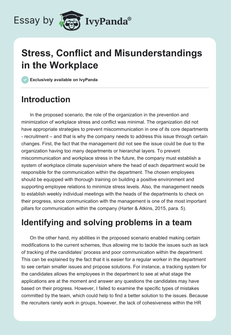 Stress, Conflict and Misunderstandings in the Workplace. Page 1