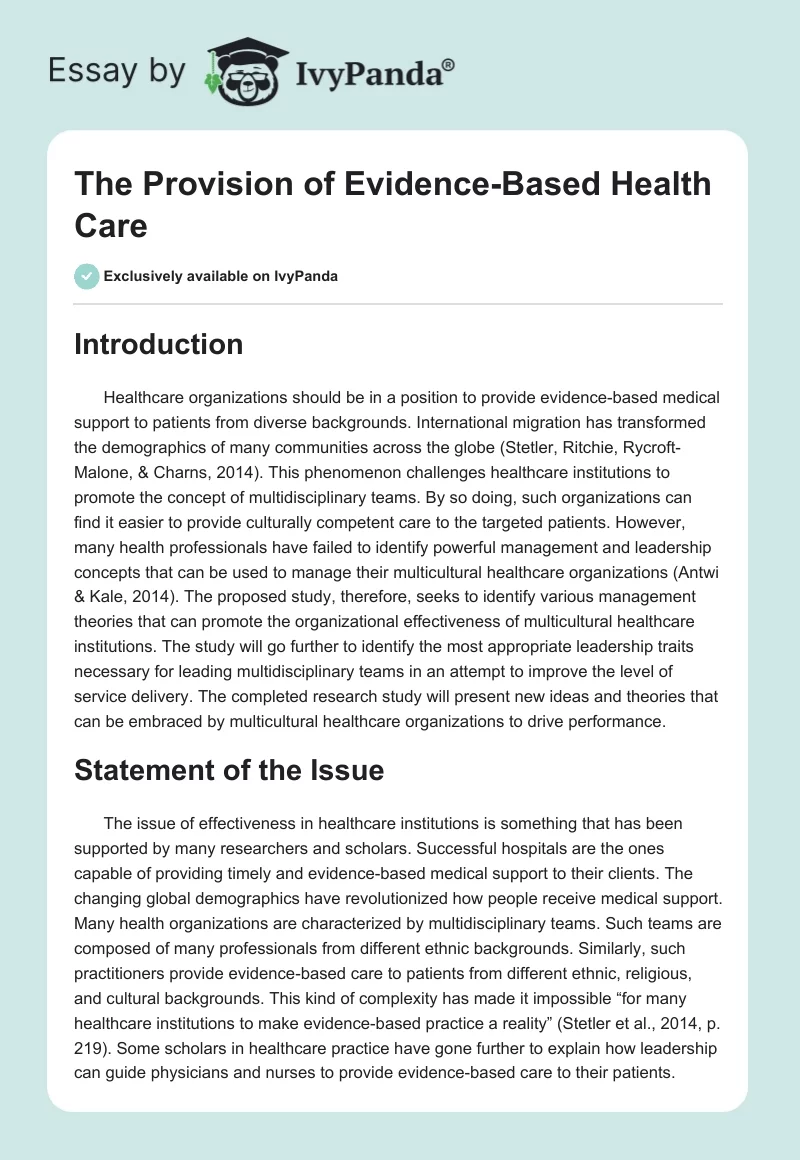 The Provision of Evidence-Based Health Care. Page 1