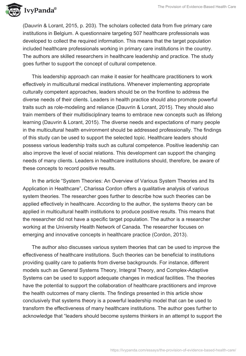 The Provision of Evidence-Based Health Care. Page 5