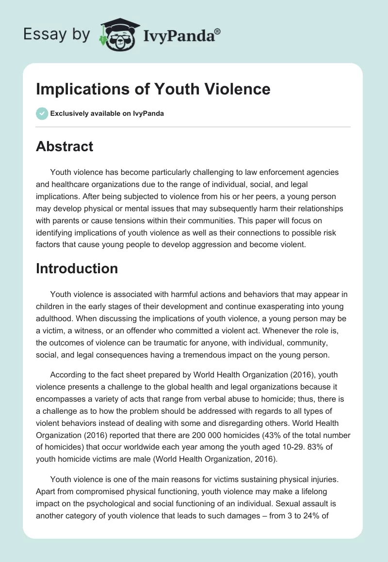 Implications of Youth Violence. Page 1