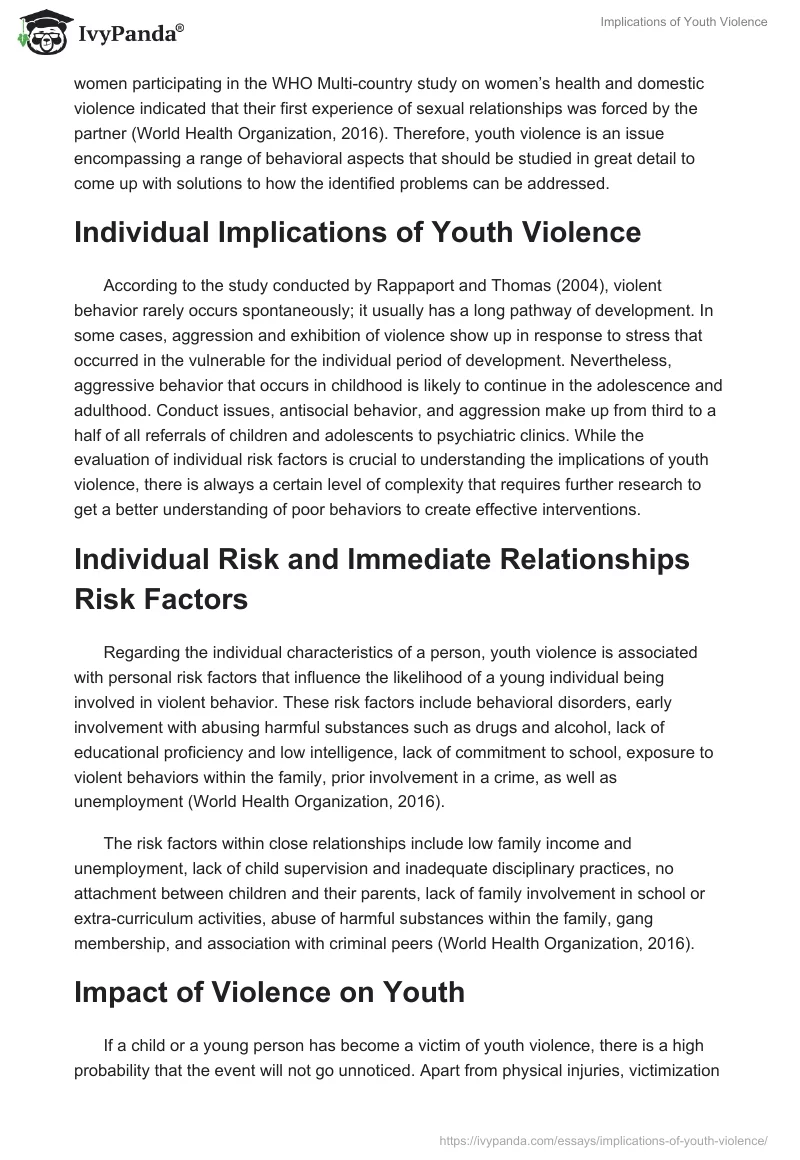 Implications of Youth Violence. Page 2