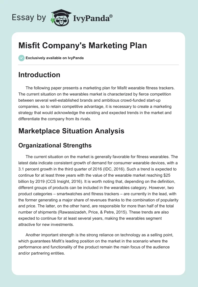 Misfit Company's Marketing Plan. Page 1