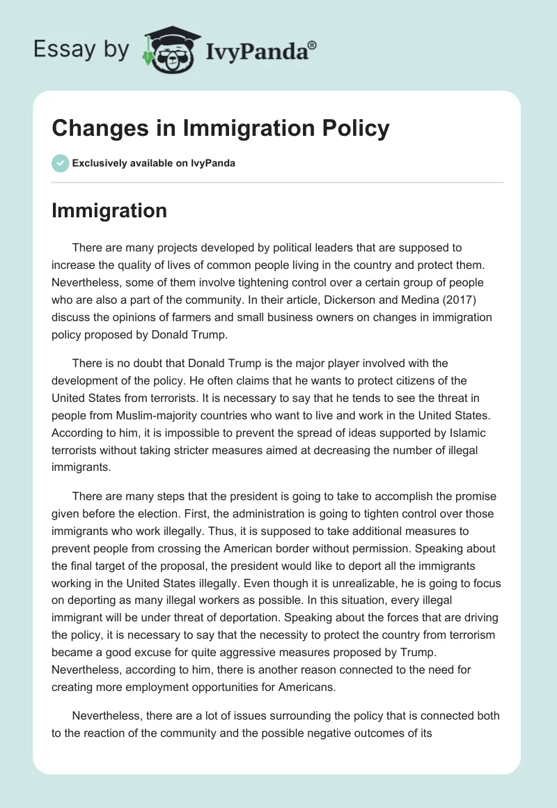 Changes in Immigration Policy. Page 1