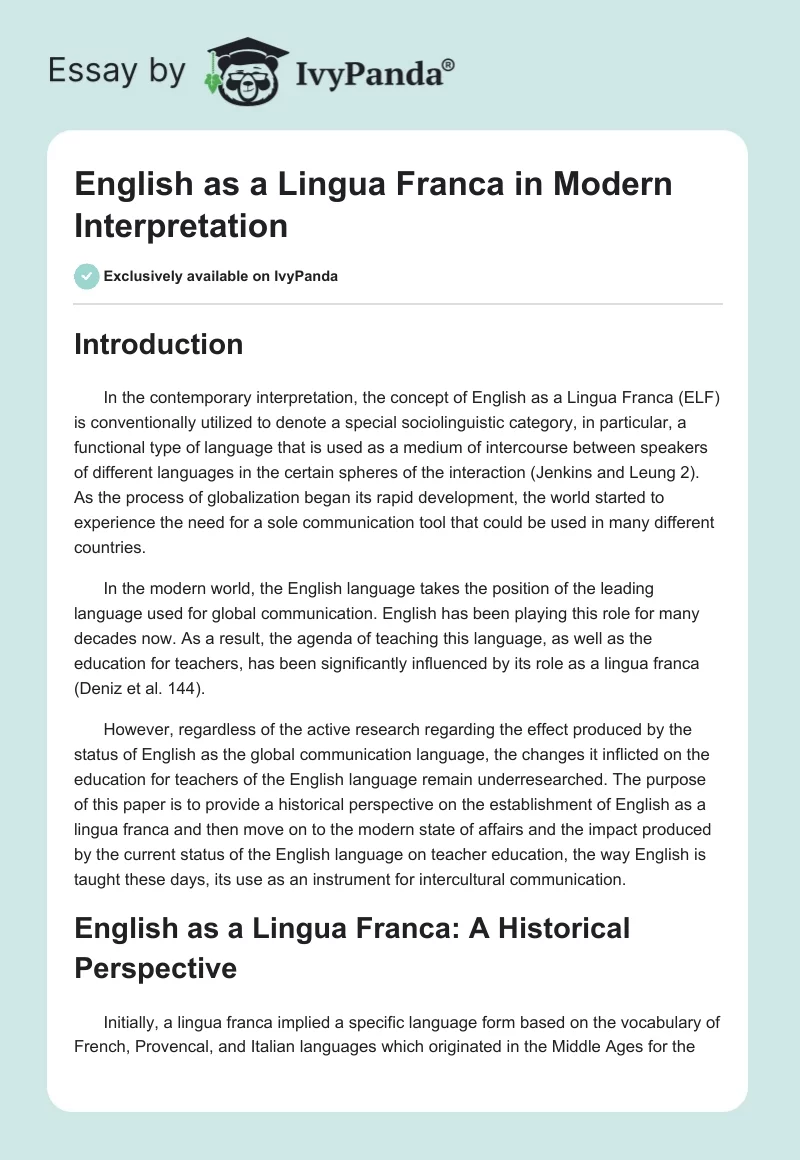 English as a Lingua Franca in Modern Interpretation. Page 1