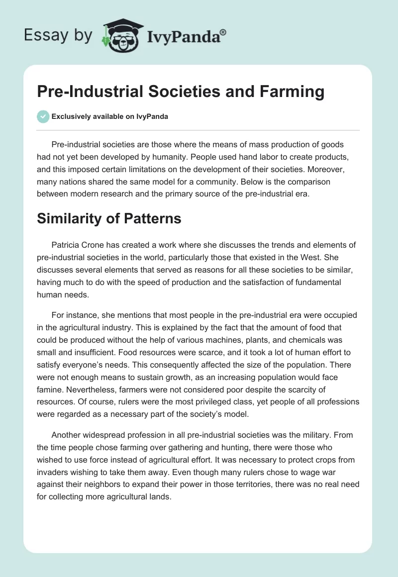 Pre-Industrial Societies and Farming. Page 1