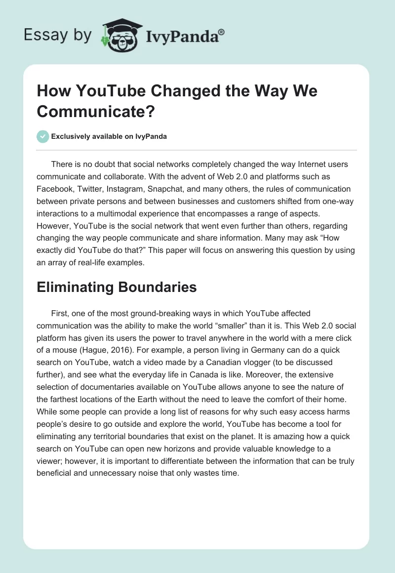 How YouTube Changed the Way We Communicate?. Page 1