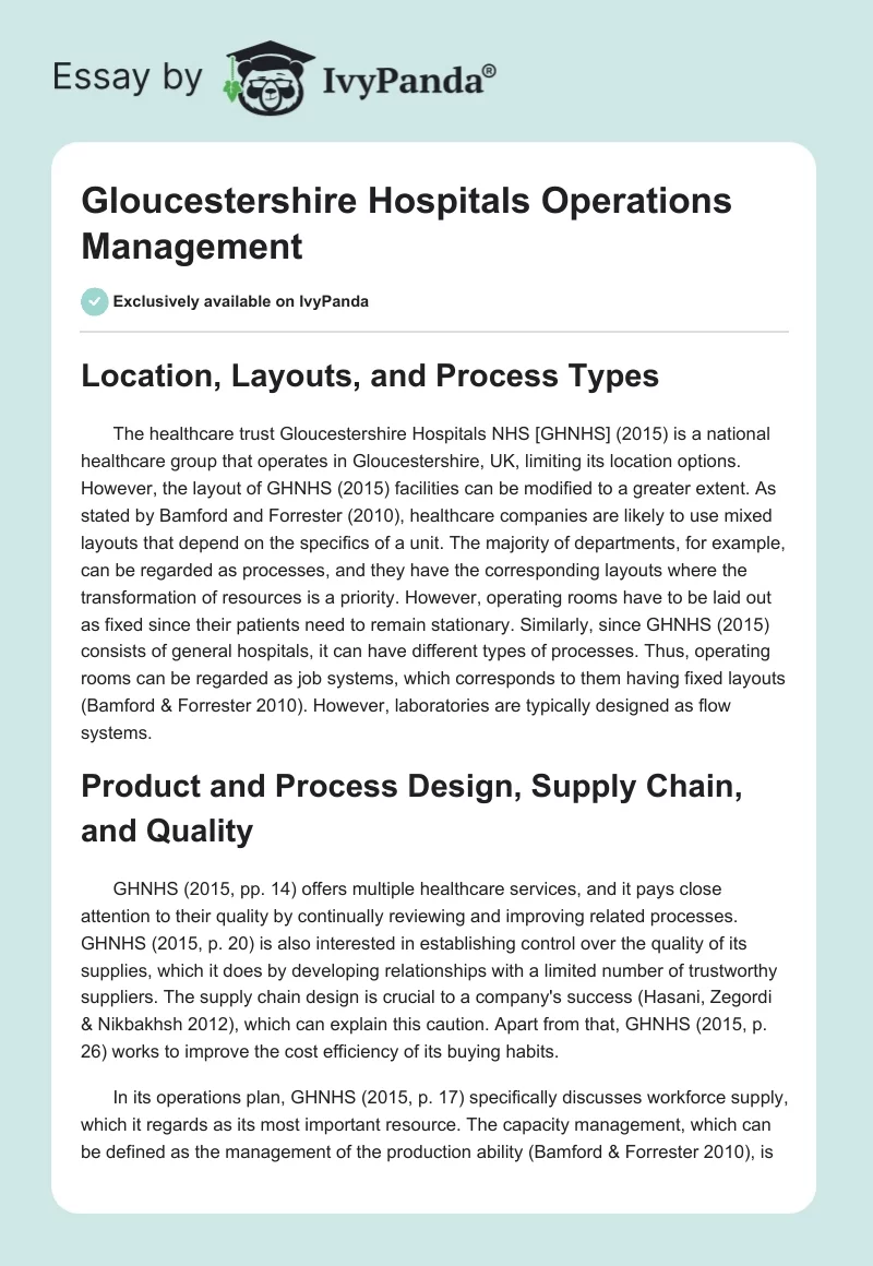 Gloucestershire Hospitals Operations Management. Page 1