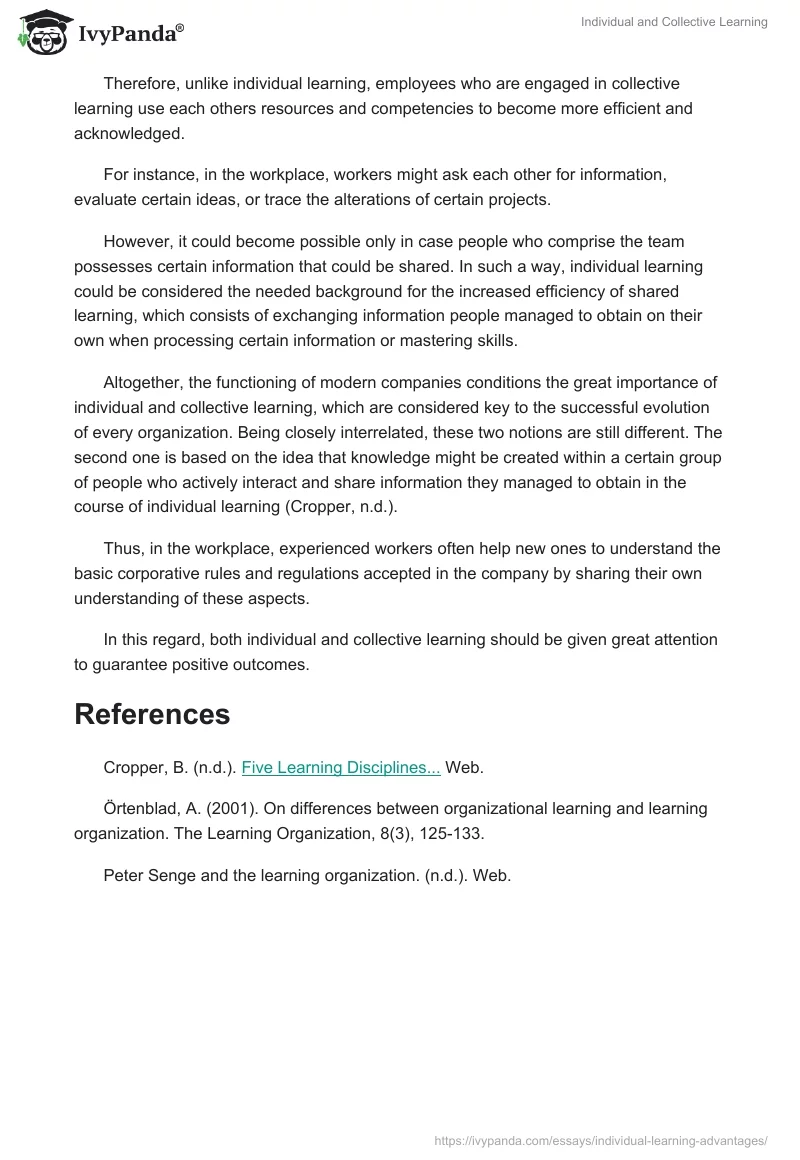 Individual and Collective Learning. Page 2