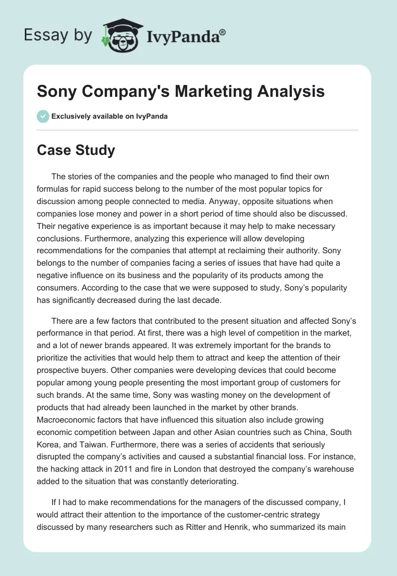 Sony Company's Marketing Analysis. Page 1
