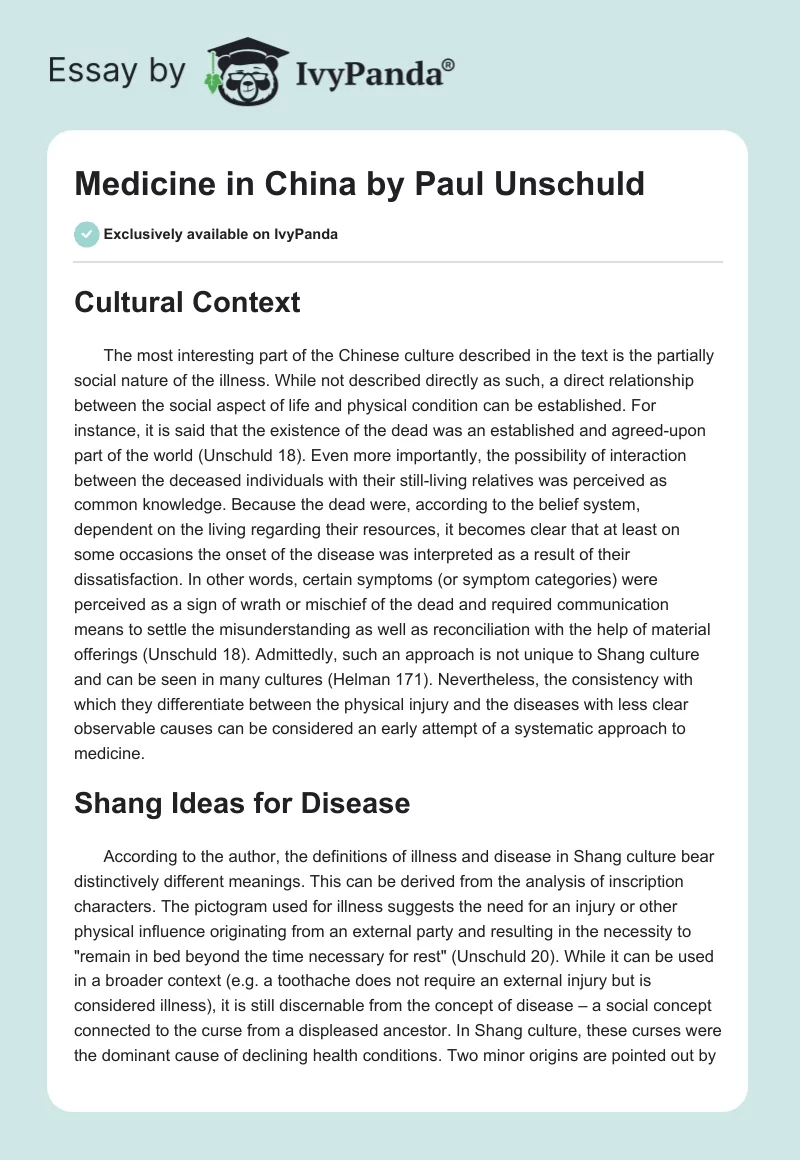 "Medicine in China" by Paul Unschuld. Page 1