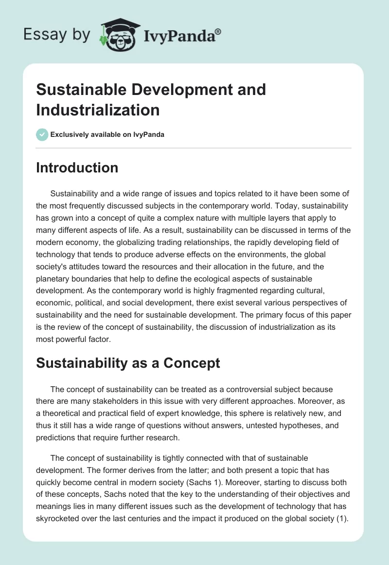 Sustainable Development and Industrialization. Page 1