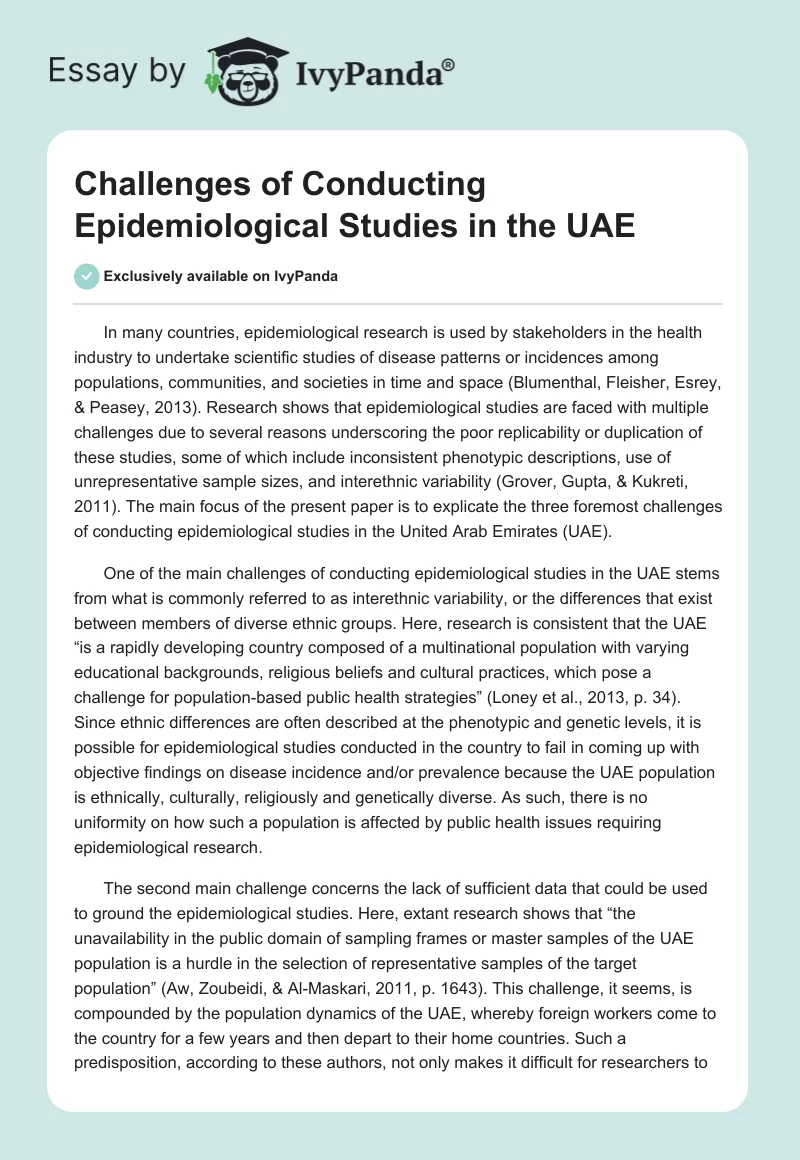 Challenges of Conducting Epidemiological Studies in the UAE. Page 1