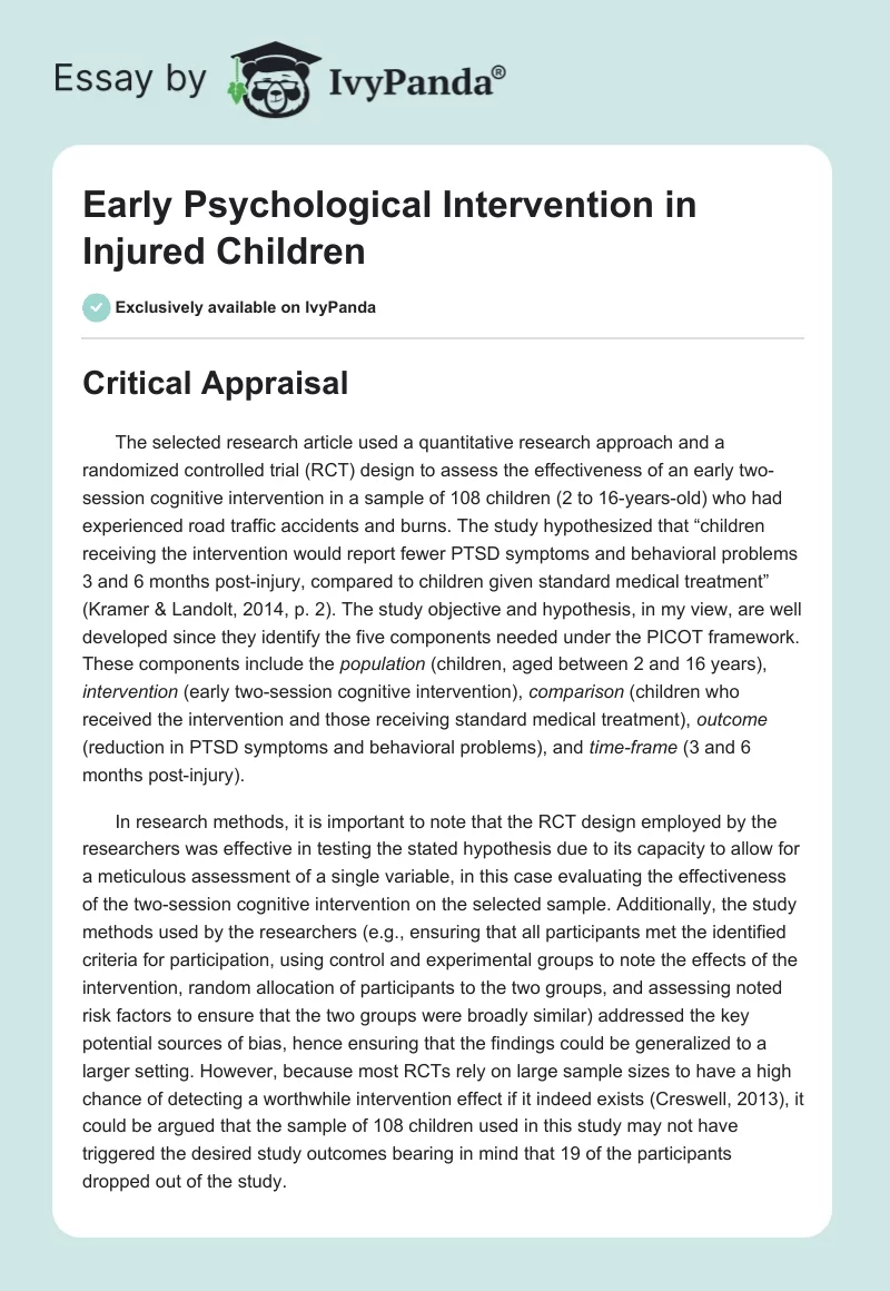 Early Psychological Intervention in Injured Children. Page 1