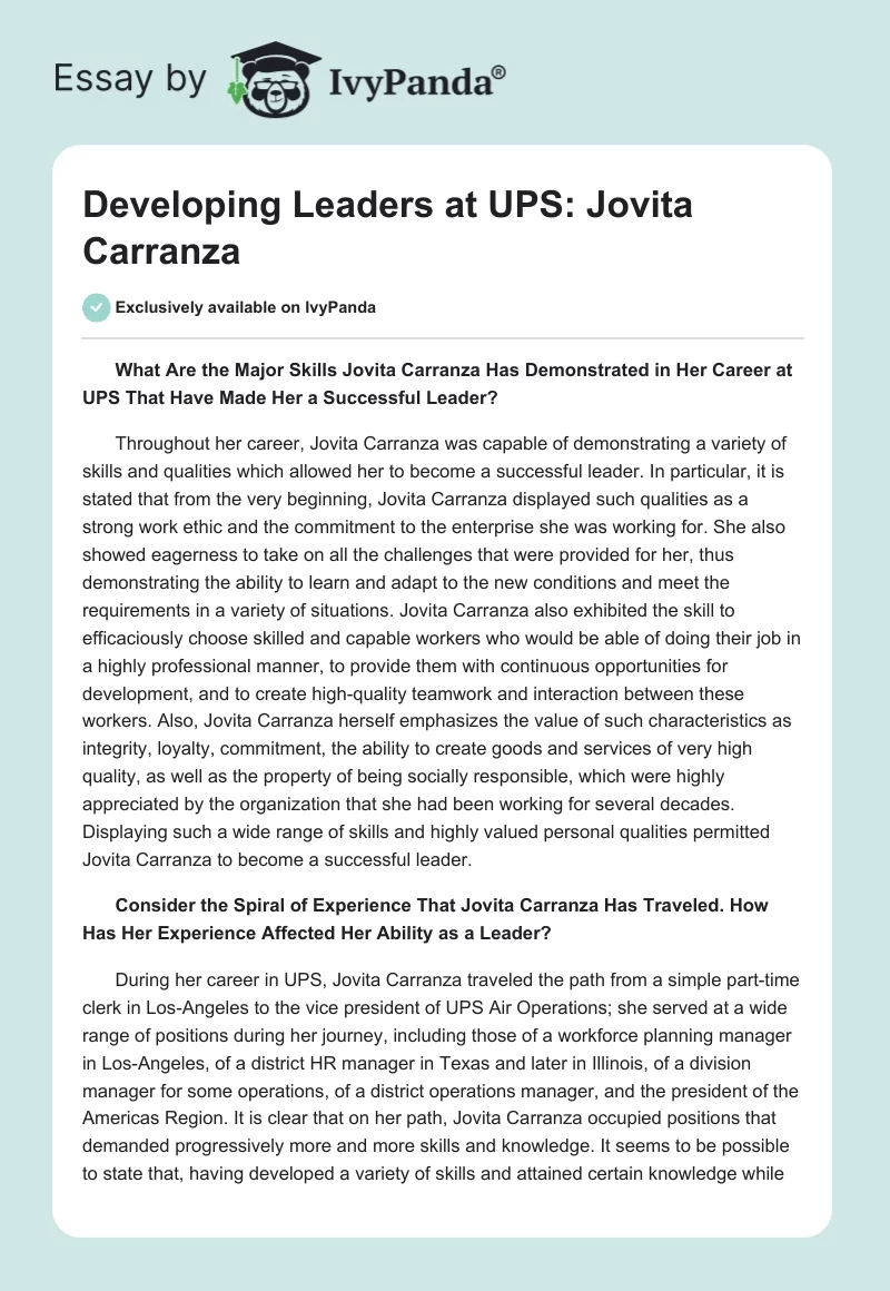 Developing Leaders at UPS: Jovita Carranza. Page 1