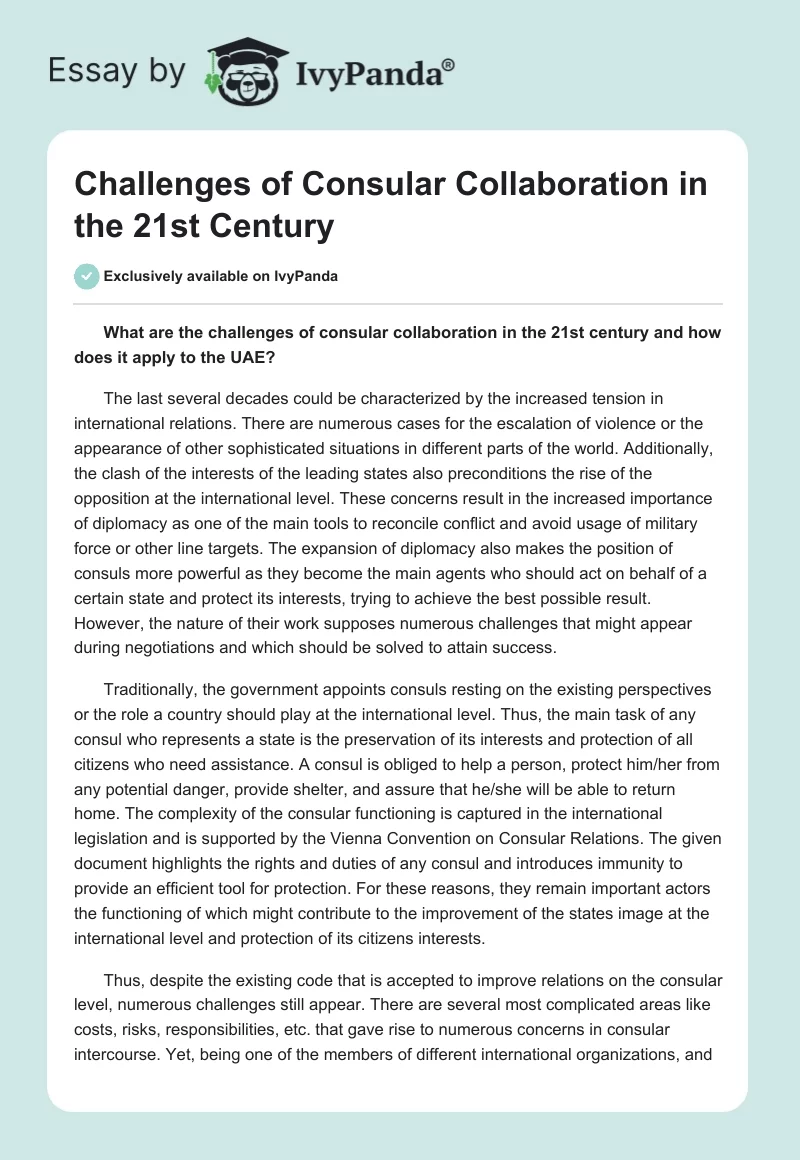 Challenges of Consular Collaboration in the 21st Century. Page 1
