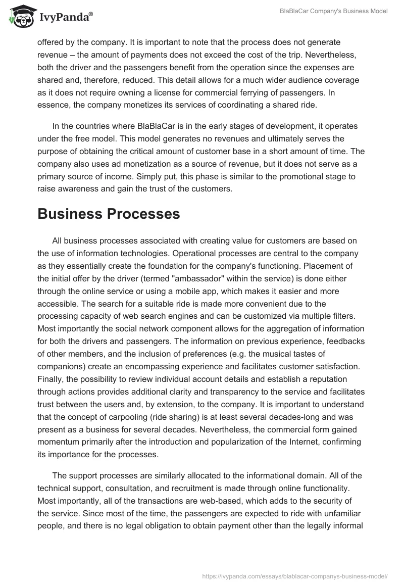 BlaBlaCar Company's Business Model. Page 2