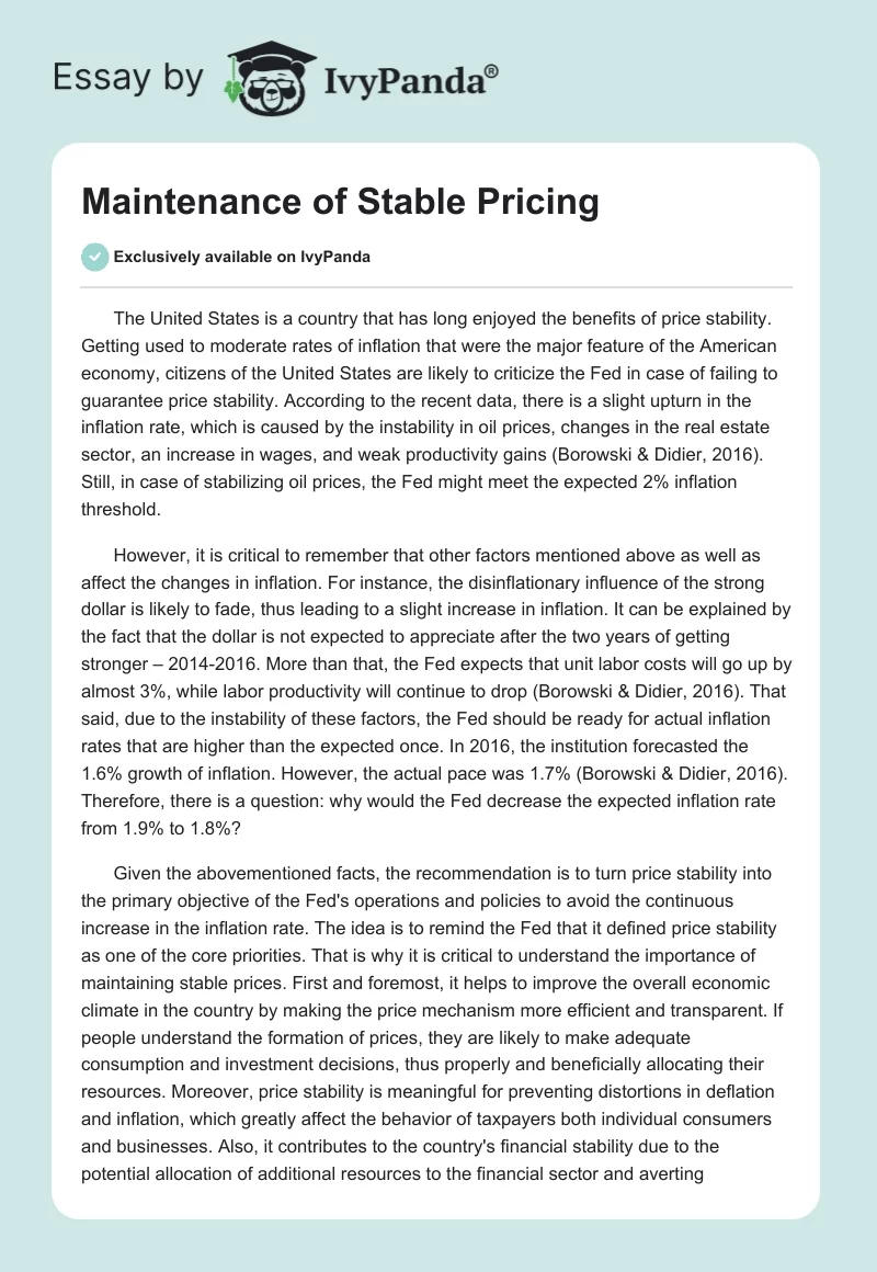 Maintenance of Stable Pricing. Page 1