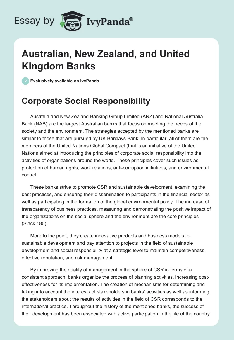 Australian, New Zealand, and United Kingdom Banks. Page 1