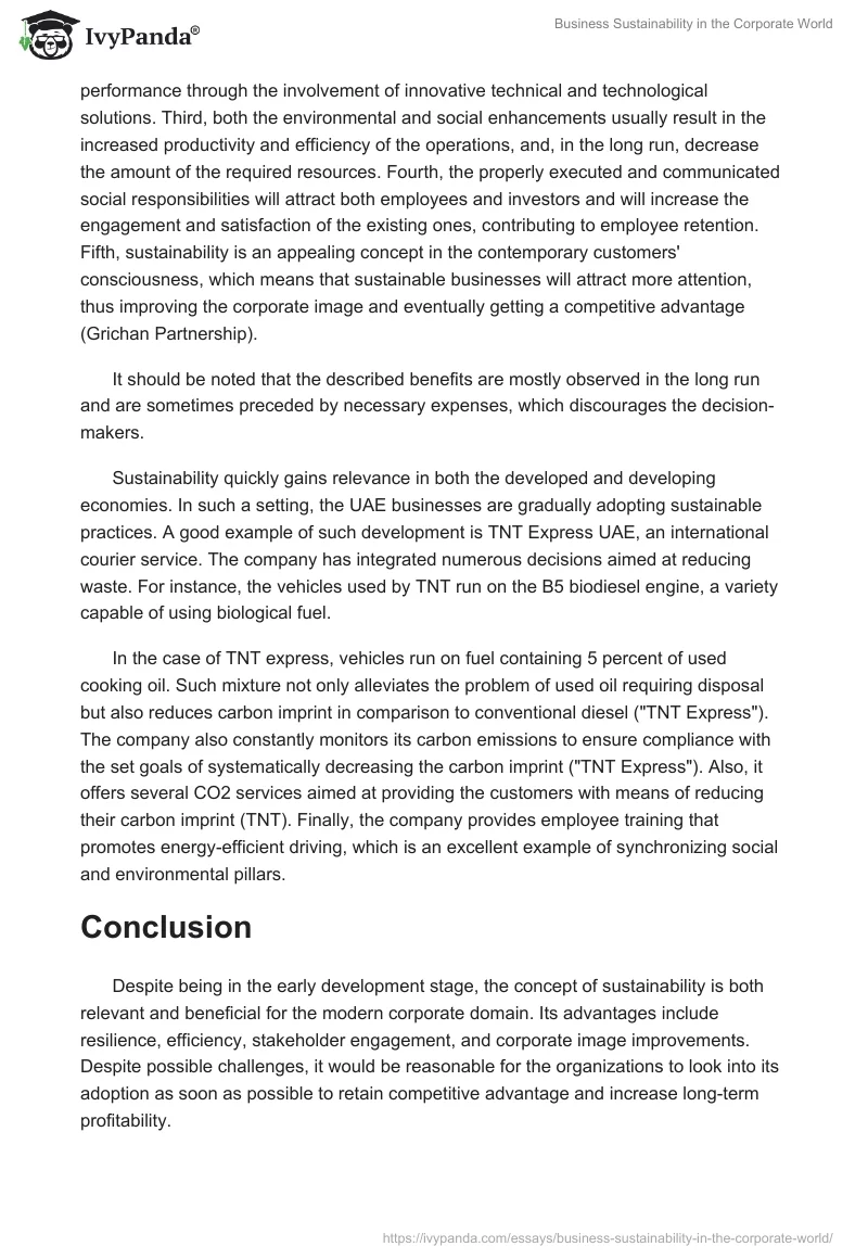 Business Sustainability in the Corporate World. Page 2