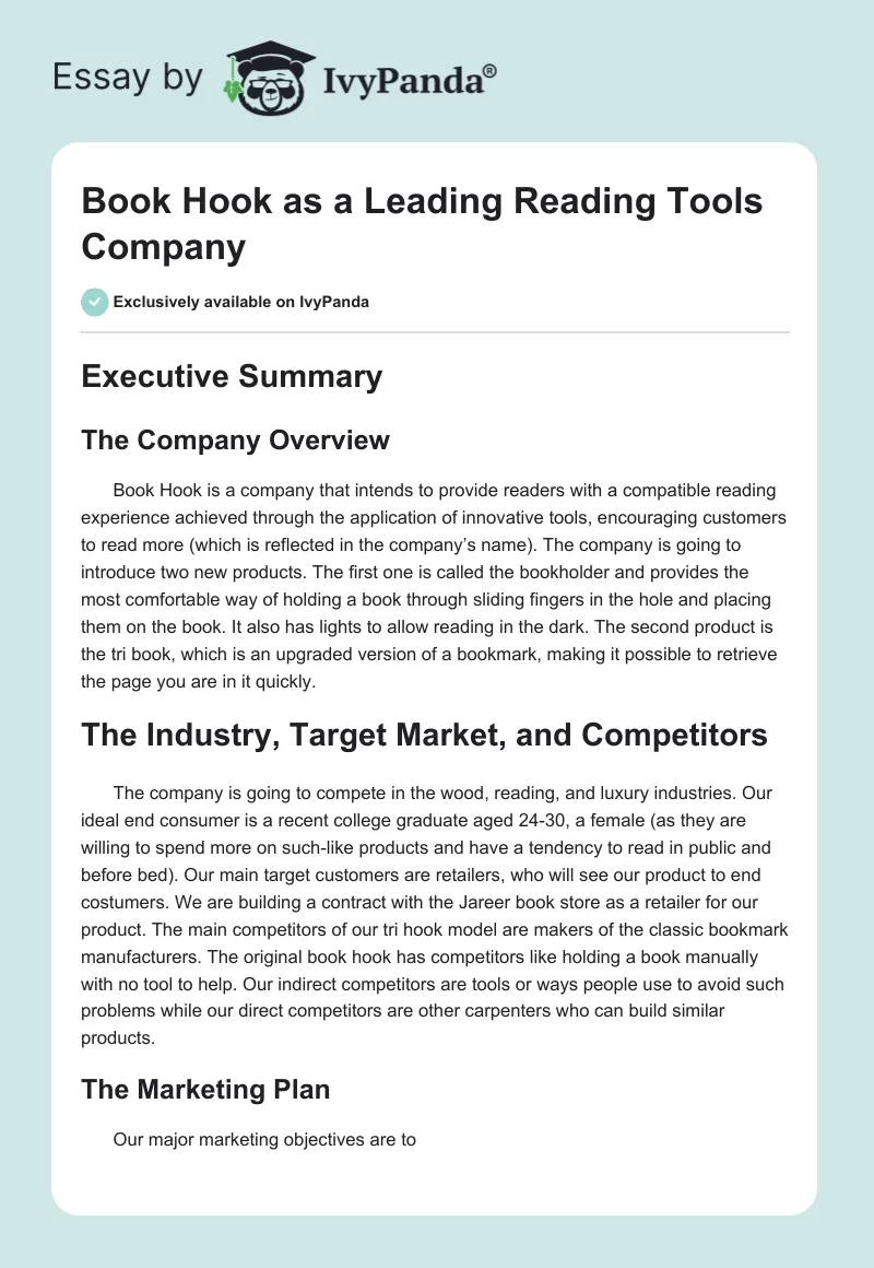 Book Hook as a Leading Reading Tools Company. Page 1