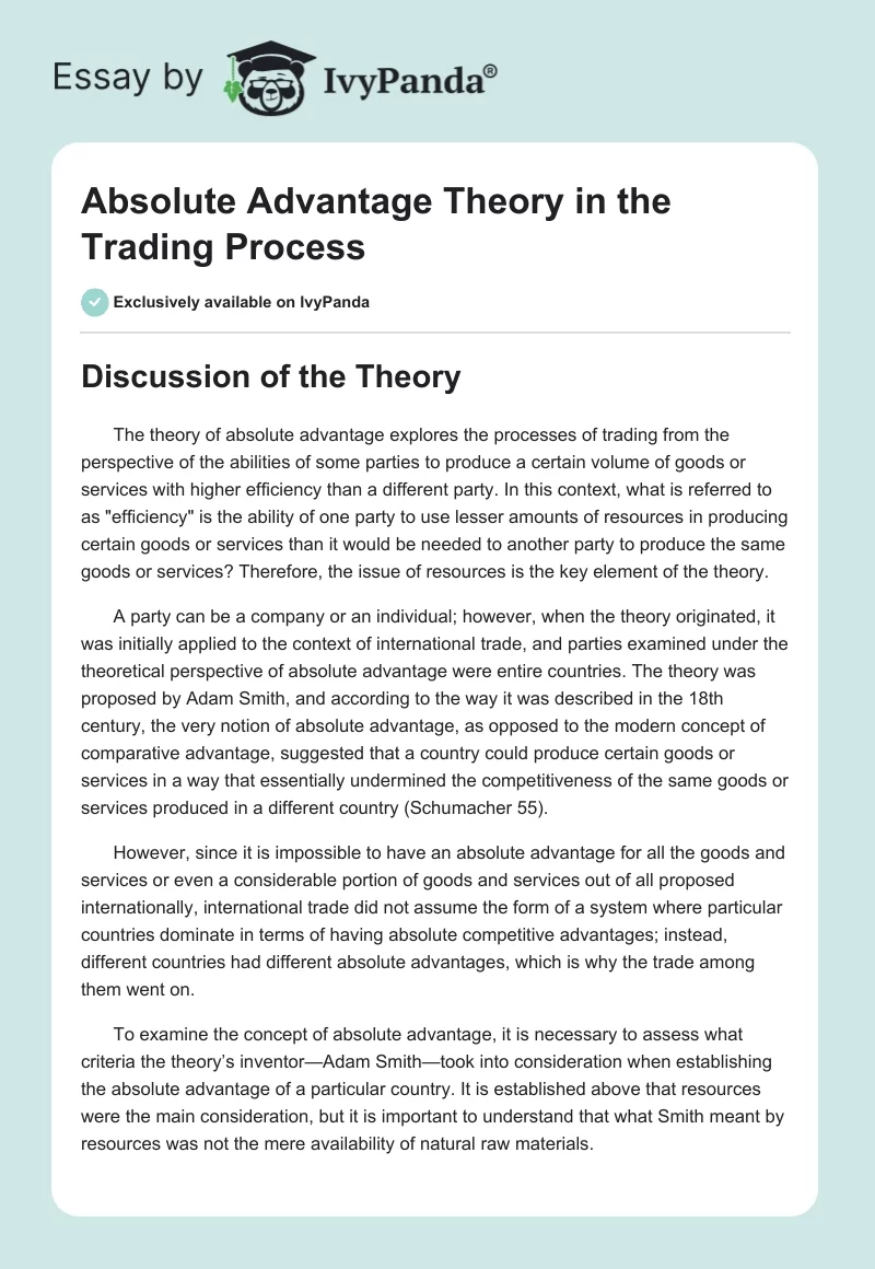 Absolute Advantage Theory in the Trading Process. Page 1