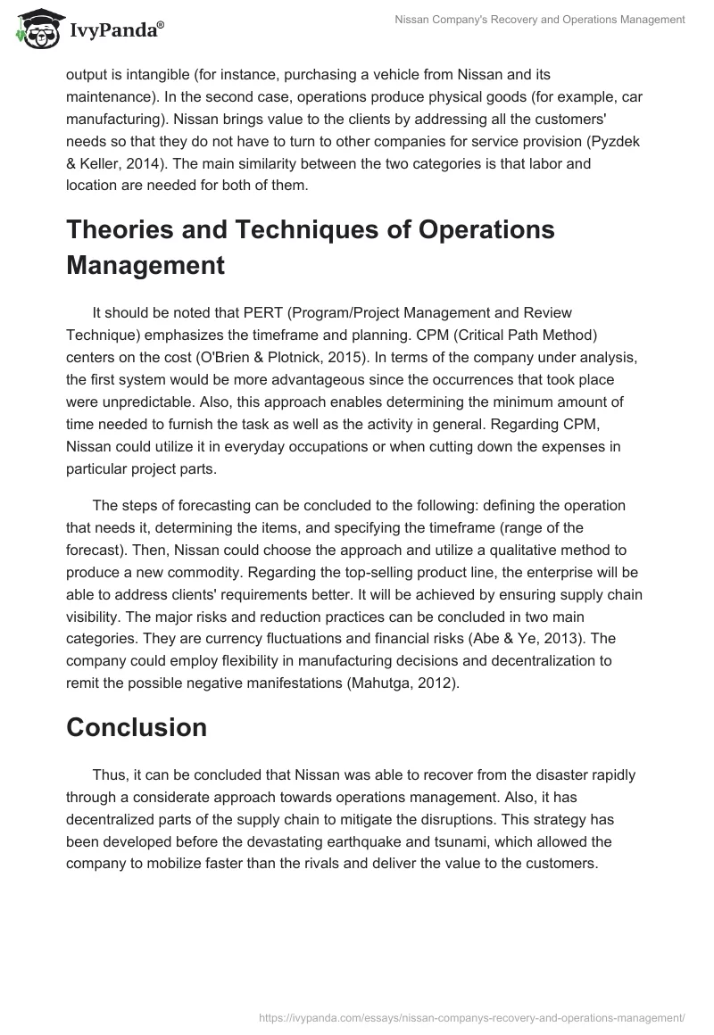 Nissan Company's Recovery and Operations Management. Page 2