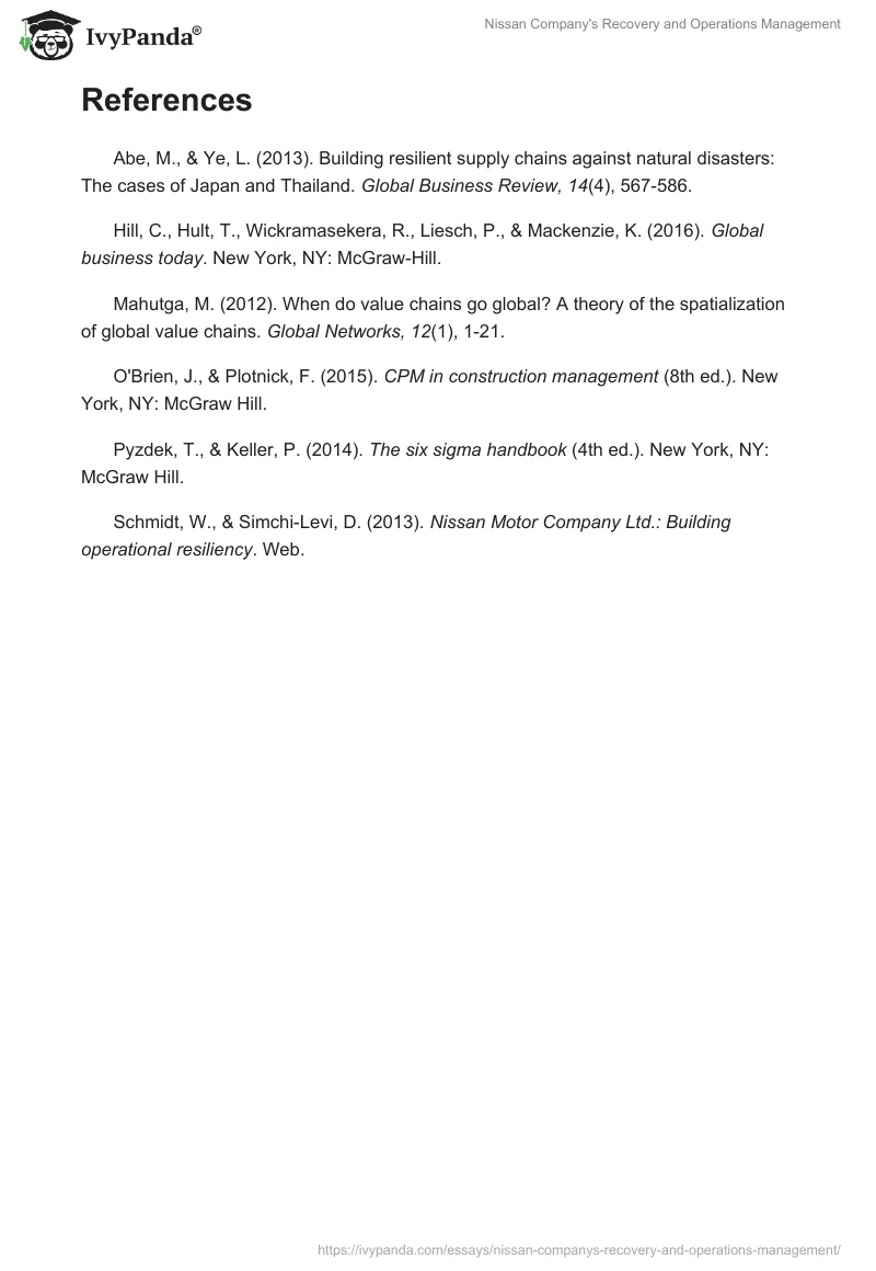 Nissan Company's Recovery and Operations Management. Page 3