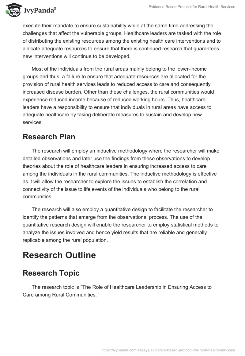 Evidence-Based Protocol for Rural Health Services. Page 2