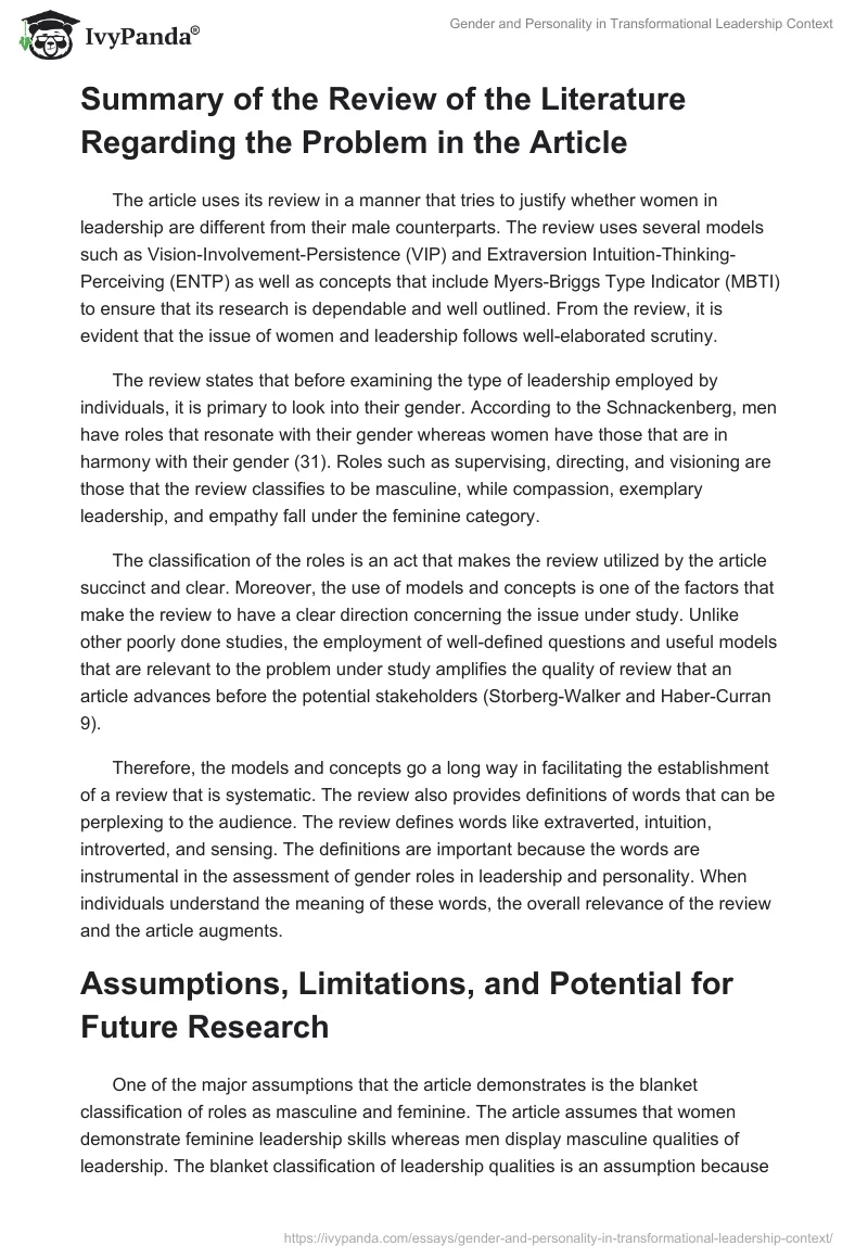 Gender and Personality in Transformational Leadership Context. Page 3