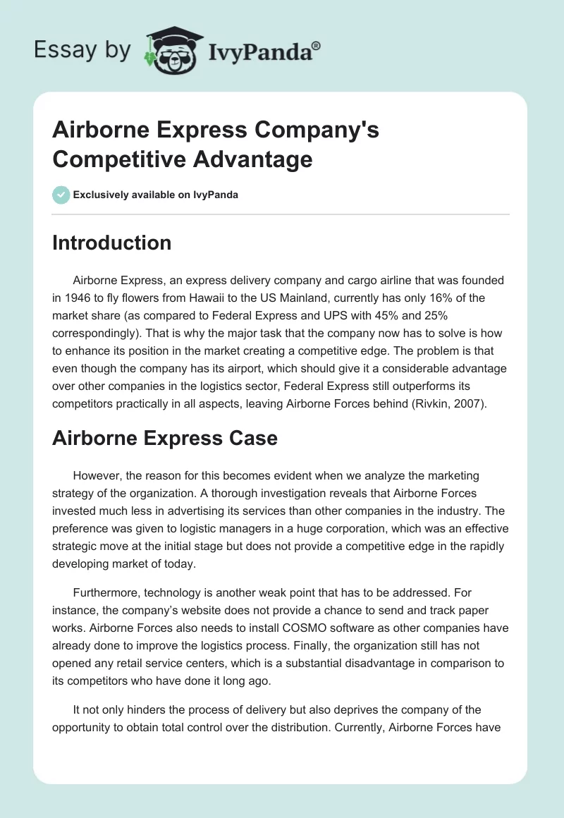 Airborne Express Company's Competitive Advantage. Page 1