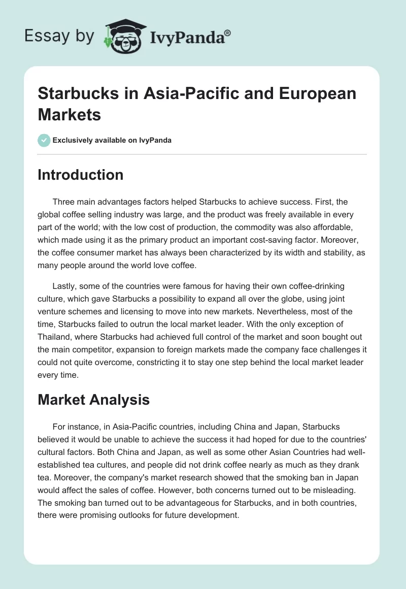 Starbucks in Asia-Pacific and European Markets. Page 1