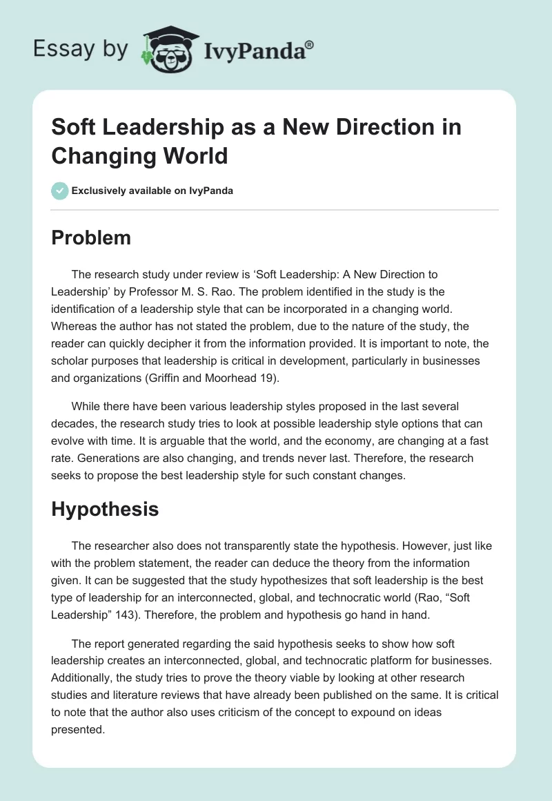 Soft Leadership as a New Direction in Changing World. Page 1