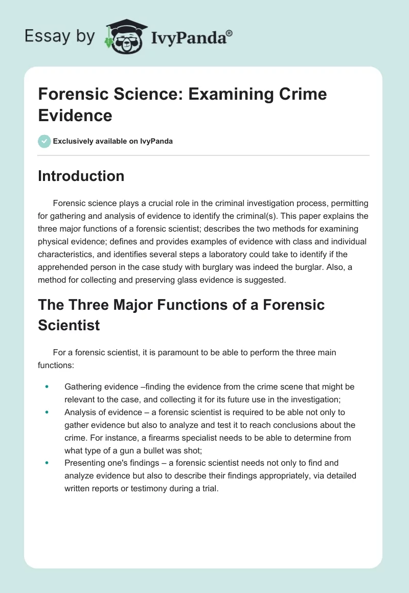 Forensic Science: Examining Crime Evidence. Page 1