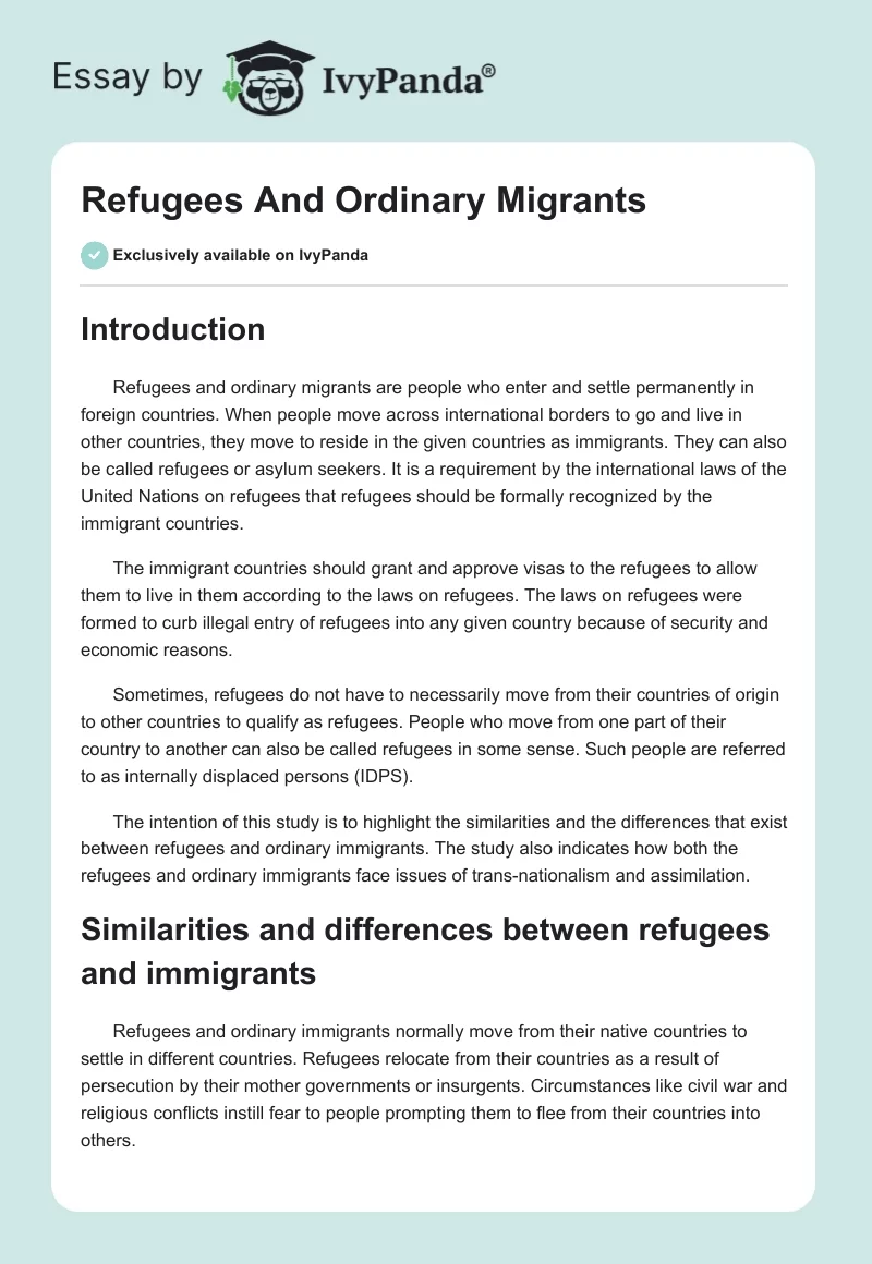 Refugees And Ordinary Migrants. Page 1