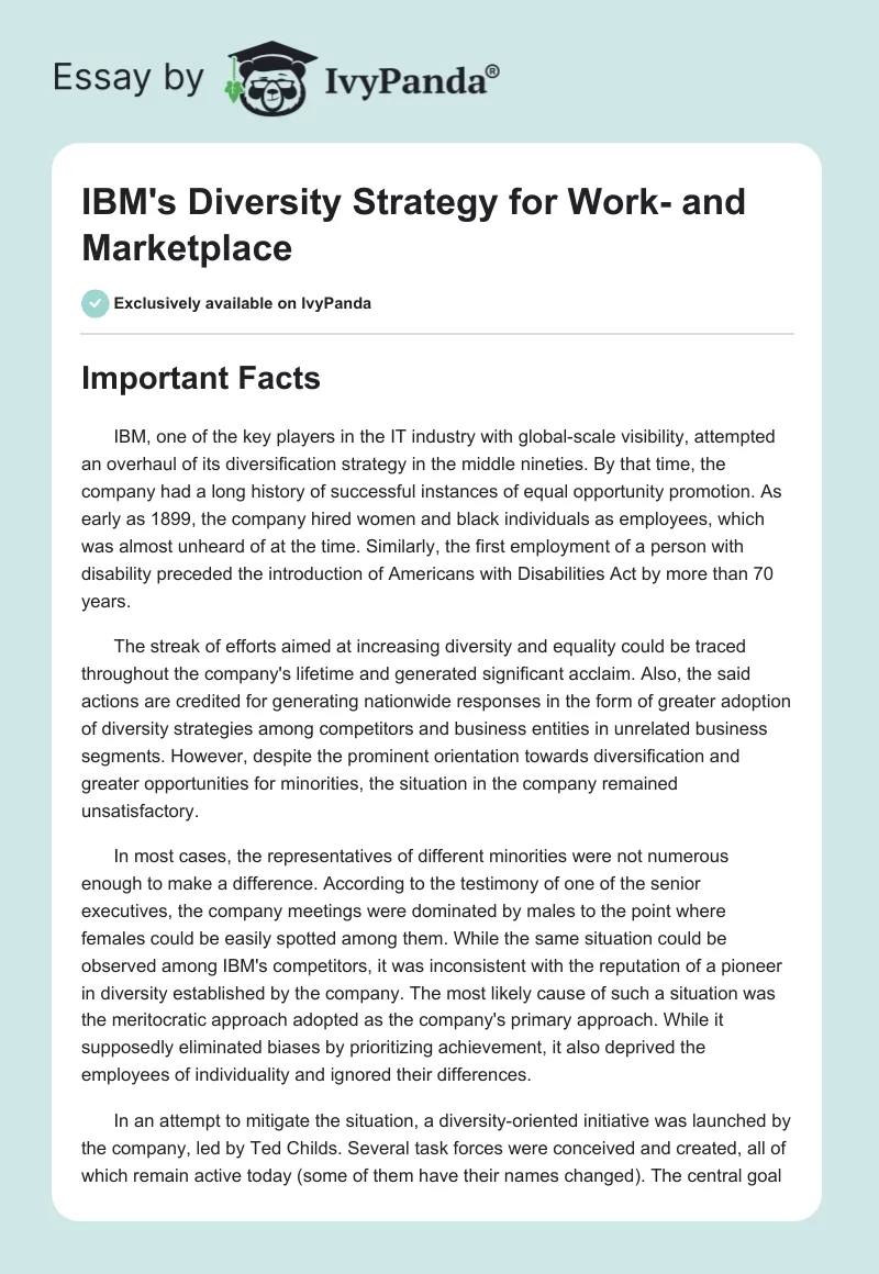 IBM's Diversity Strategy for Work- and Marketplace. Page 1