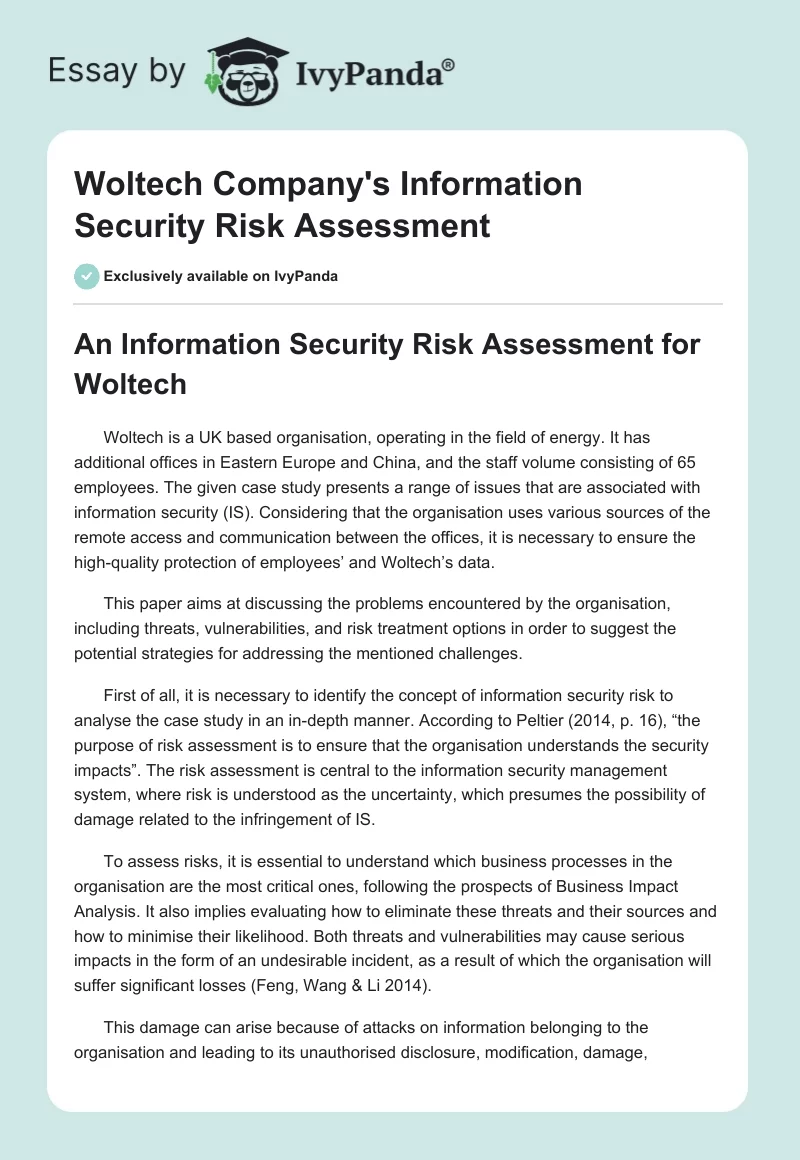 Woltech Company's Information Security Risk Assessment. Page 1