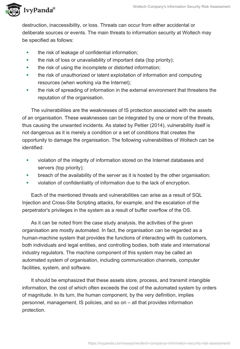 Woltech Company's Information Security Risk Assessment. Page 2