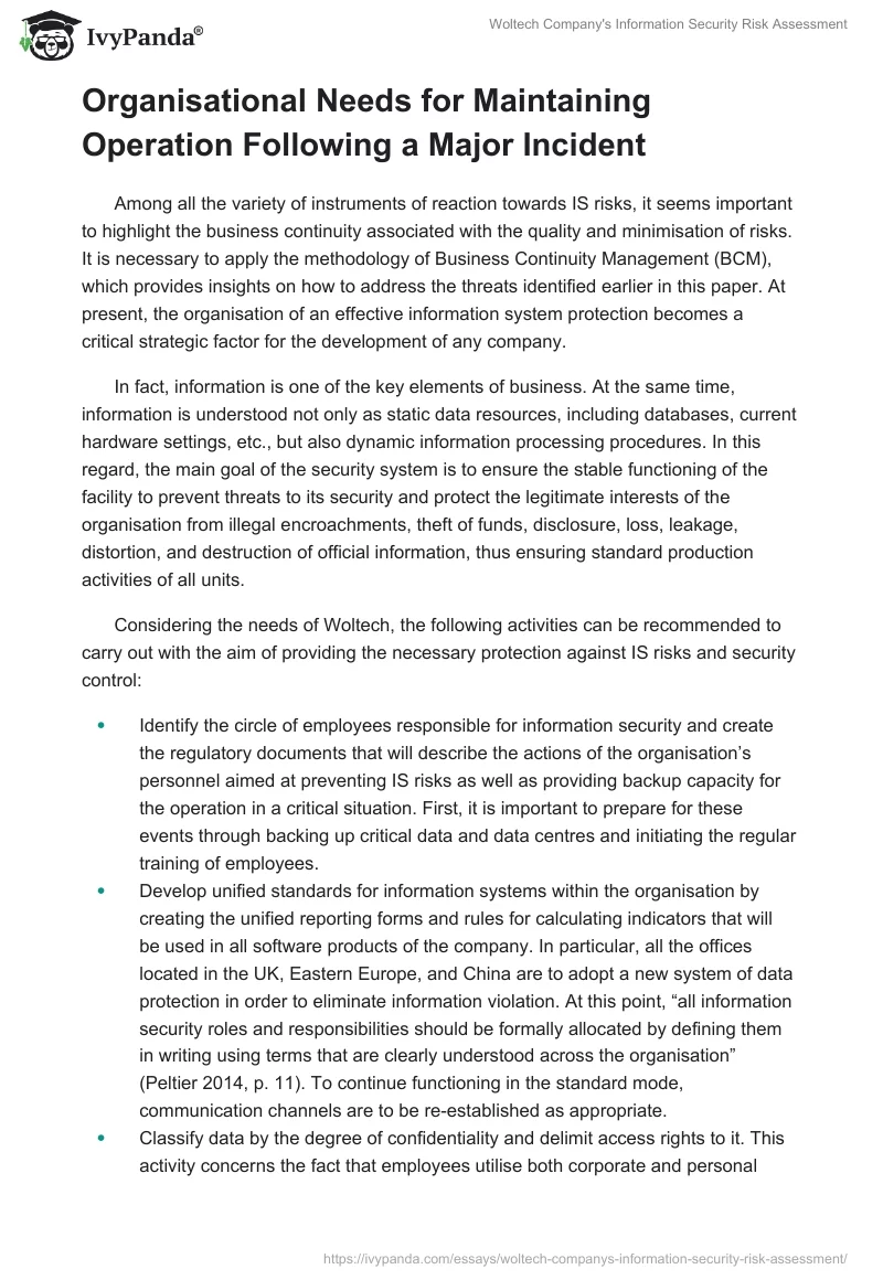 Woltech Company's Information Security Risk Assessment. Page 5