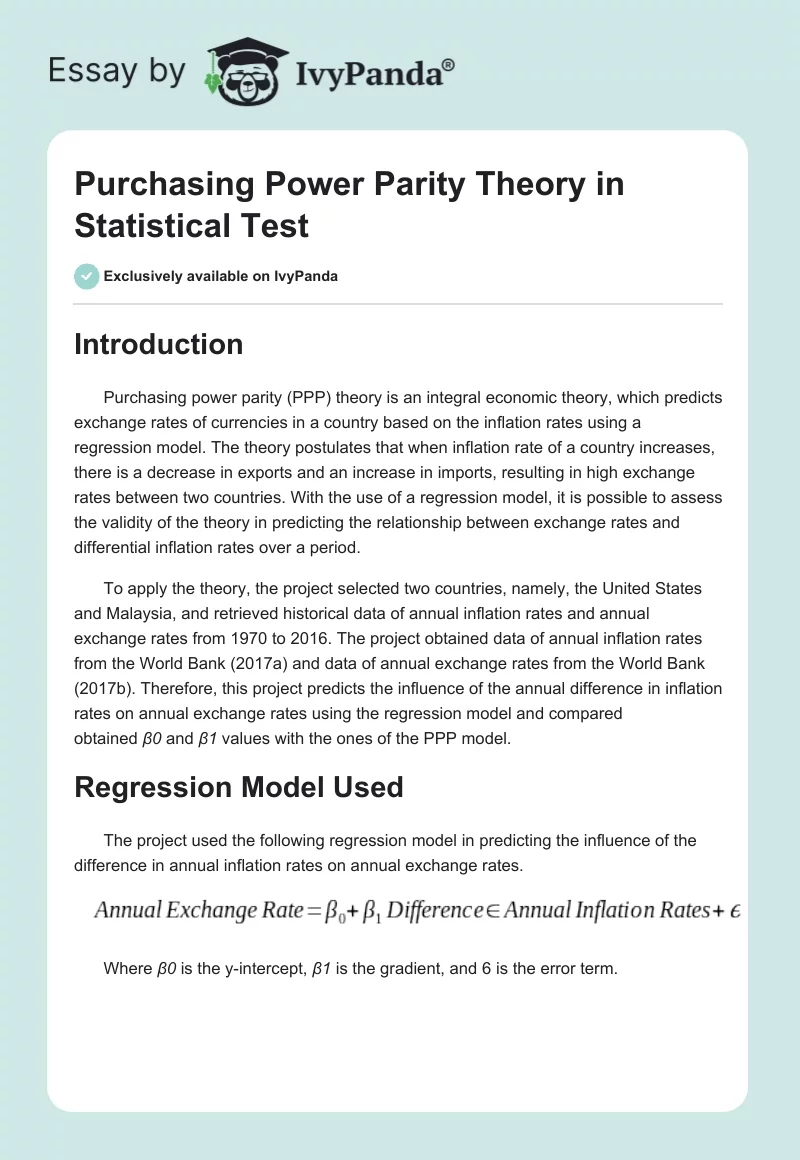 Purchasing Power Parity Theory in Statistical Test. Page 1
