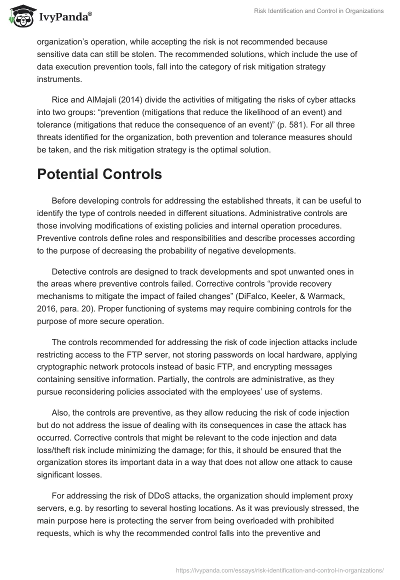Risk Identification and Control in Organizations. Page 3