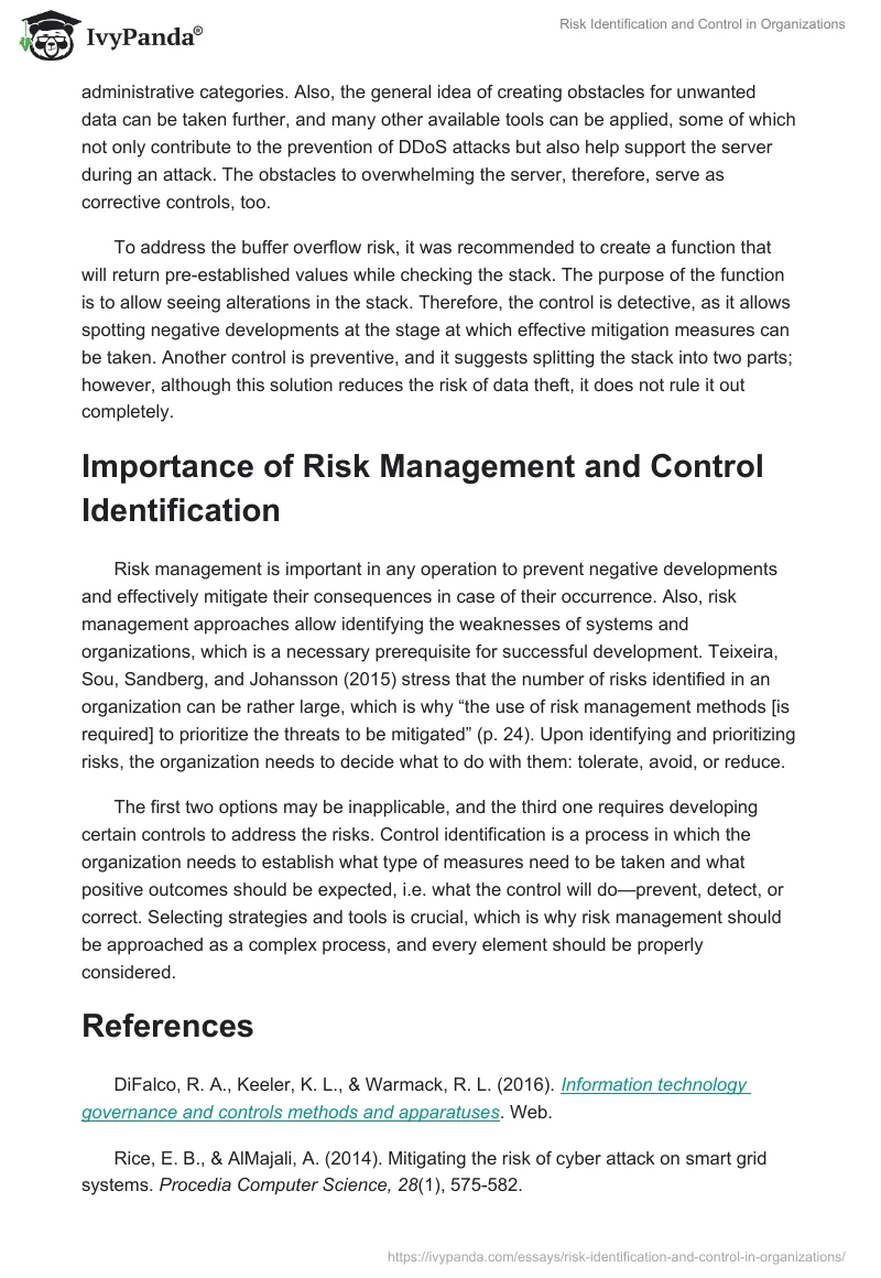 Risk Identification and Control in Organizations. Page 4