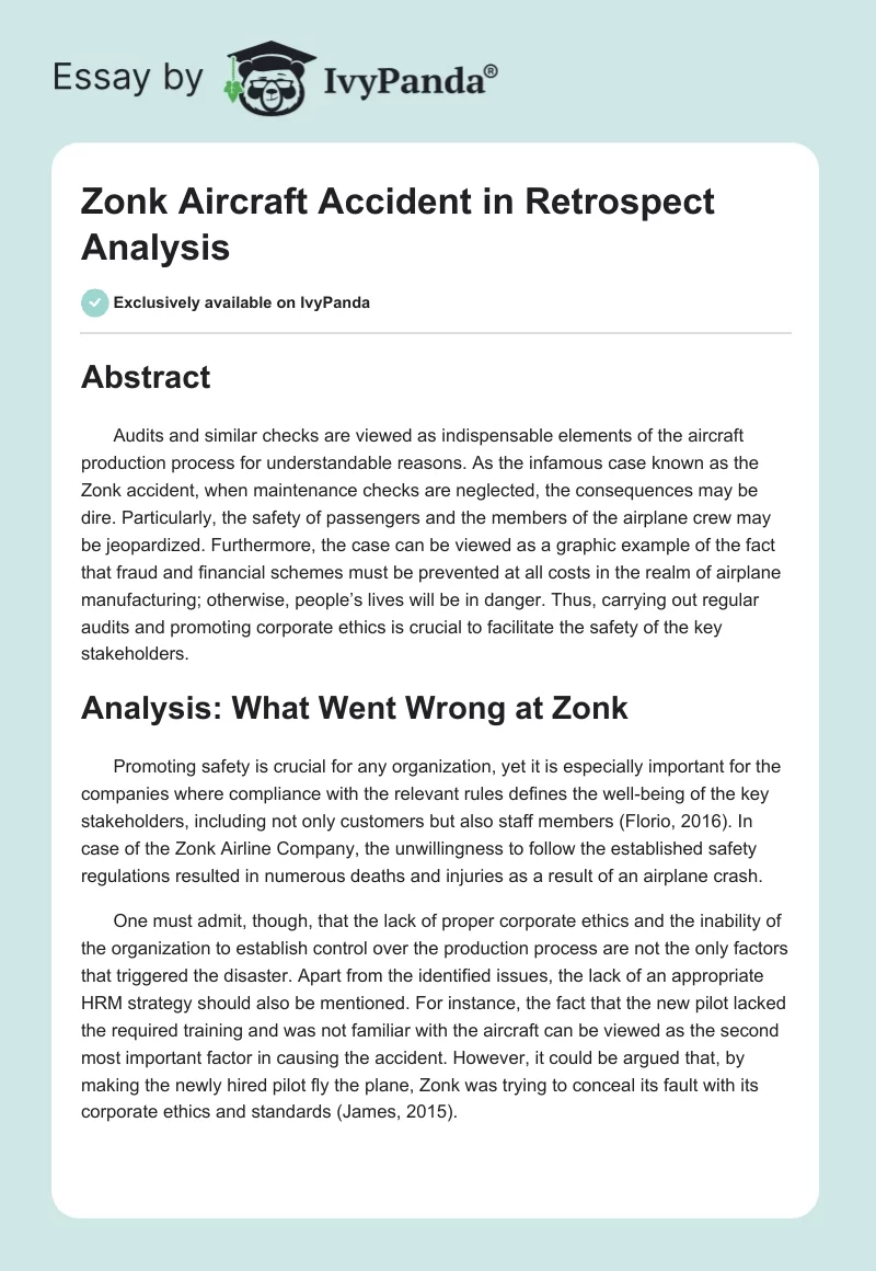 Zonk Aircraft Accident in Retrospect Analysis. Page 1
