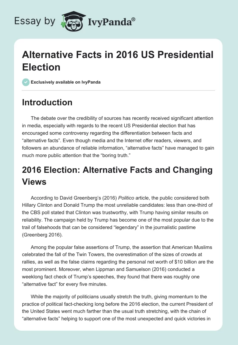 Alternative Facts in 2016 US Presidential Election. Page 1