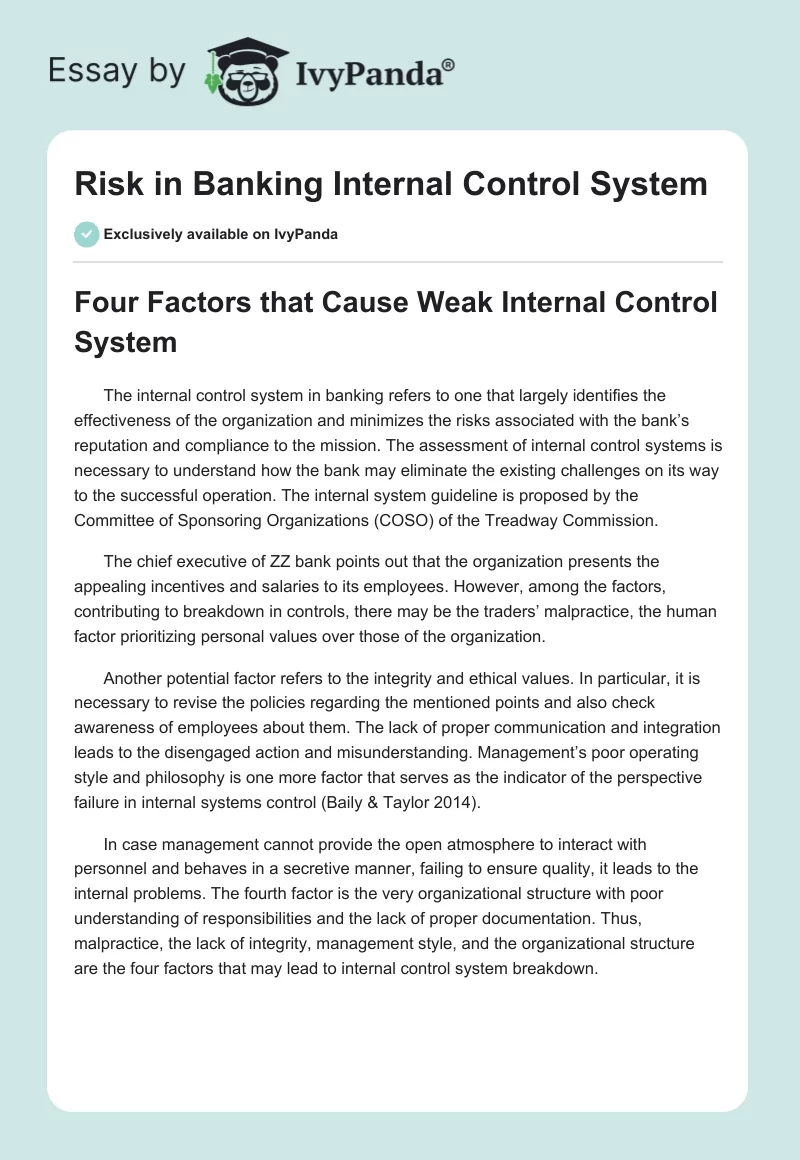 Risk in Banking Internal Control System. Page 1